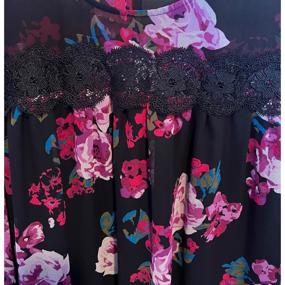 Lane Bryant Floral Sheer Blouse Black Pink Purple Lace Trim Plus Size‎ Top 18 - Picture 3 of 7